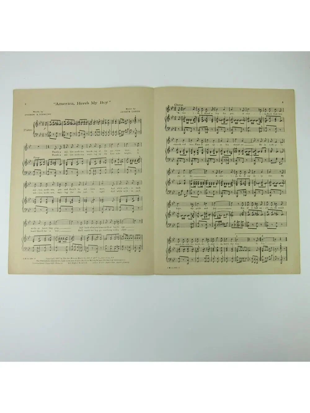Sheet Music America Here's My Boy Andrew Sterling Arthur Lange WWI Antique 1917